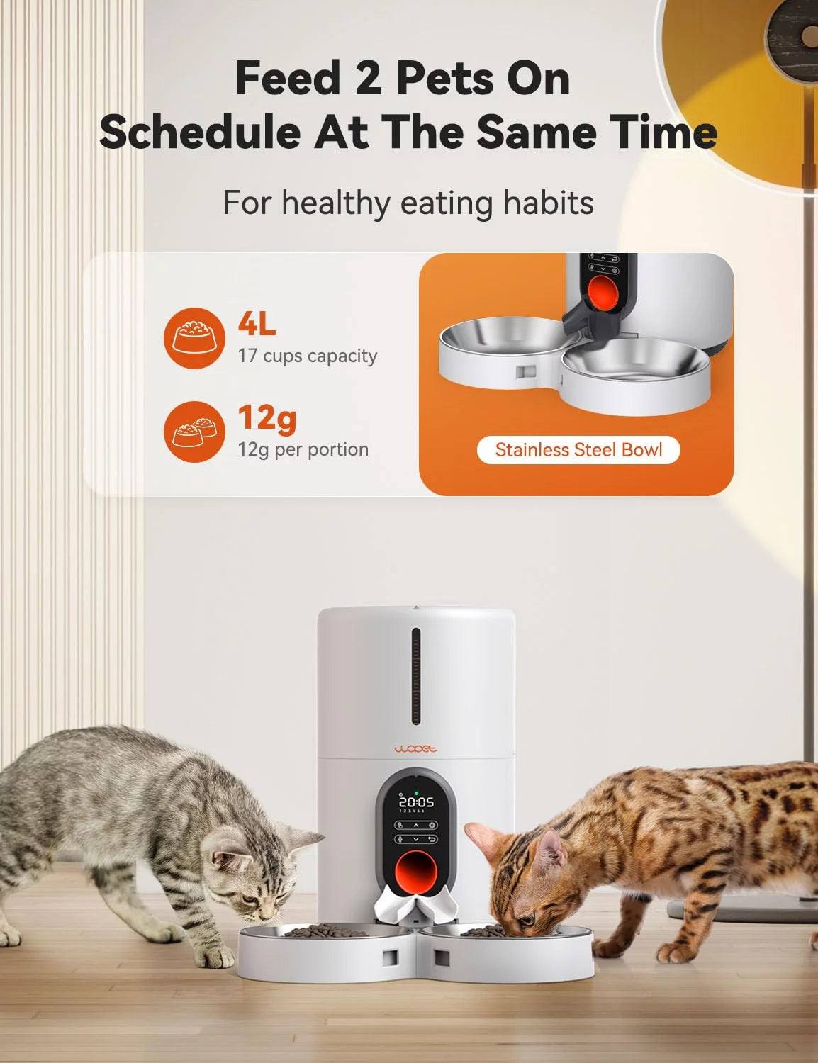 Automatic Cat Feeder for 2 Cats - Timed Food Dispenser